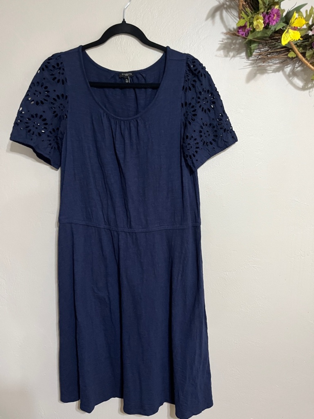 Talbots Navy Eyelet-Sleeve Midi Dress